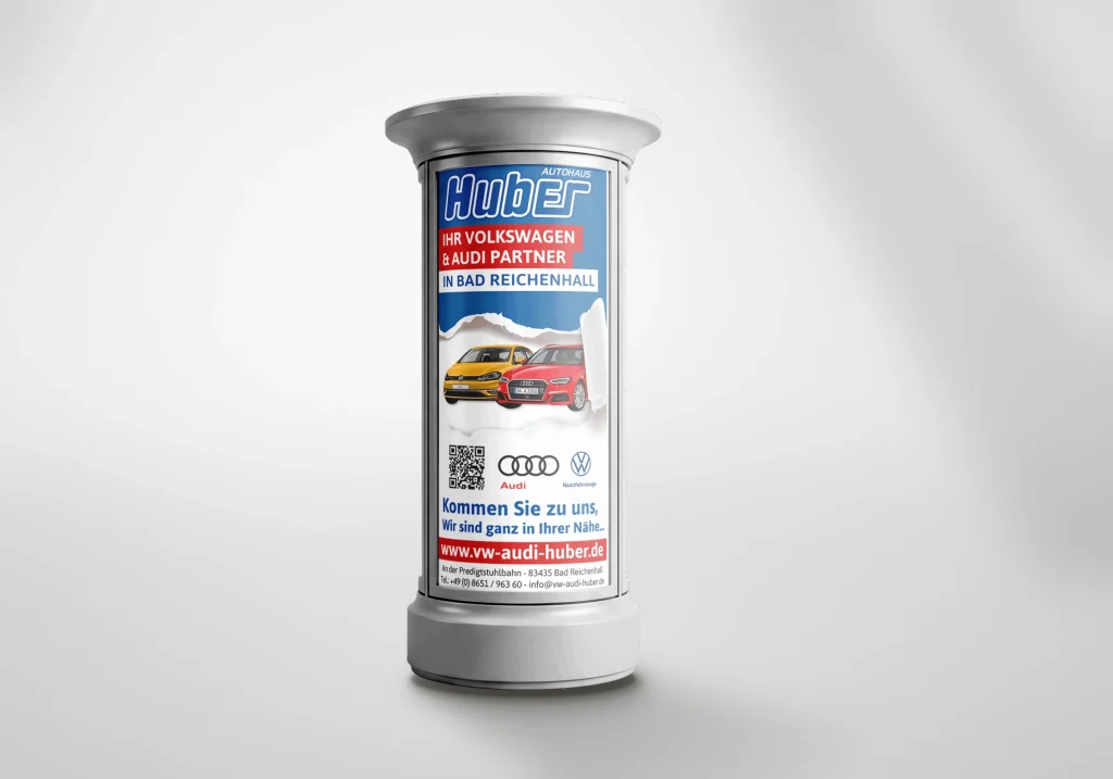 Litfaßsäulenwerbung für das Autohaus Huber