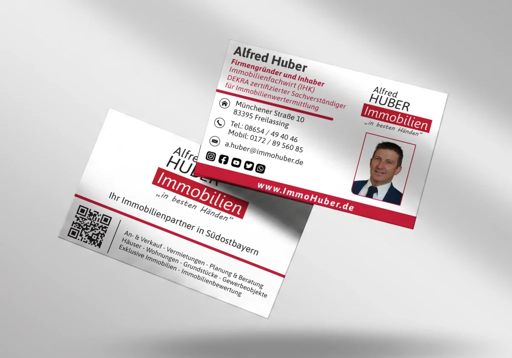 Visitenkarte für den Immobilienmakler Huber